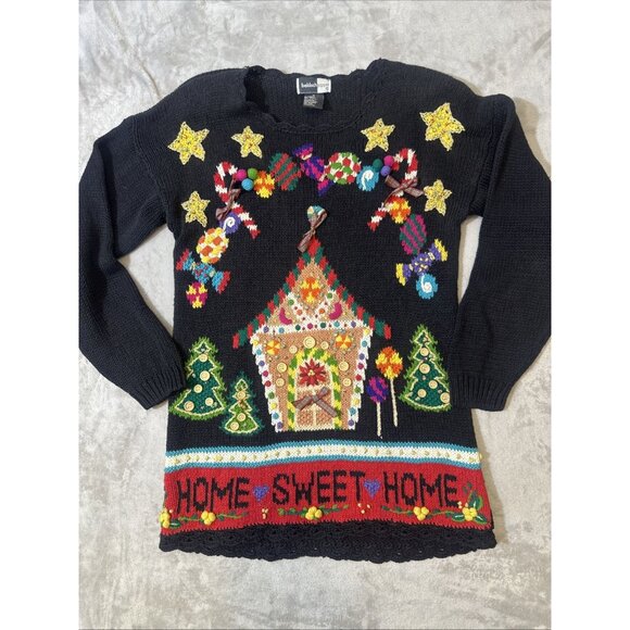 Beldoch Popper Home Sweet Home Ugly Christmas Sweater Women’s GrannyCore Medium - Picture 3 of 9